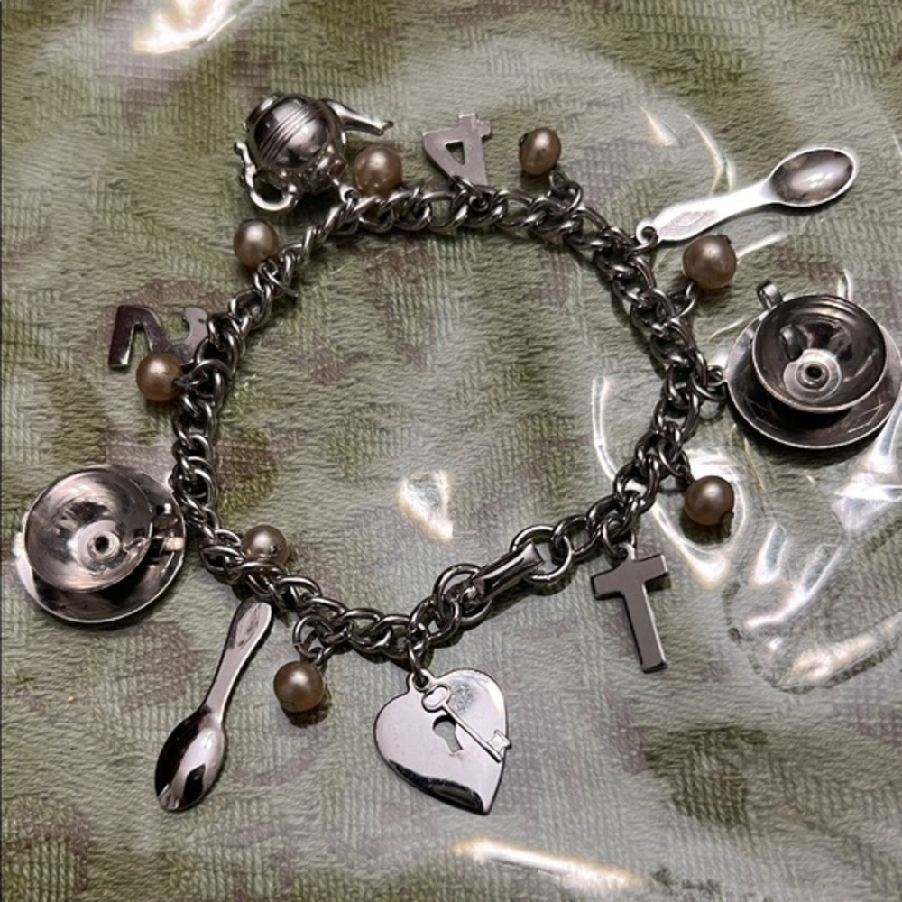 Coro Silver Charm Bracelet tea for 2